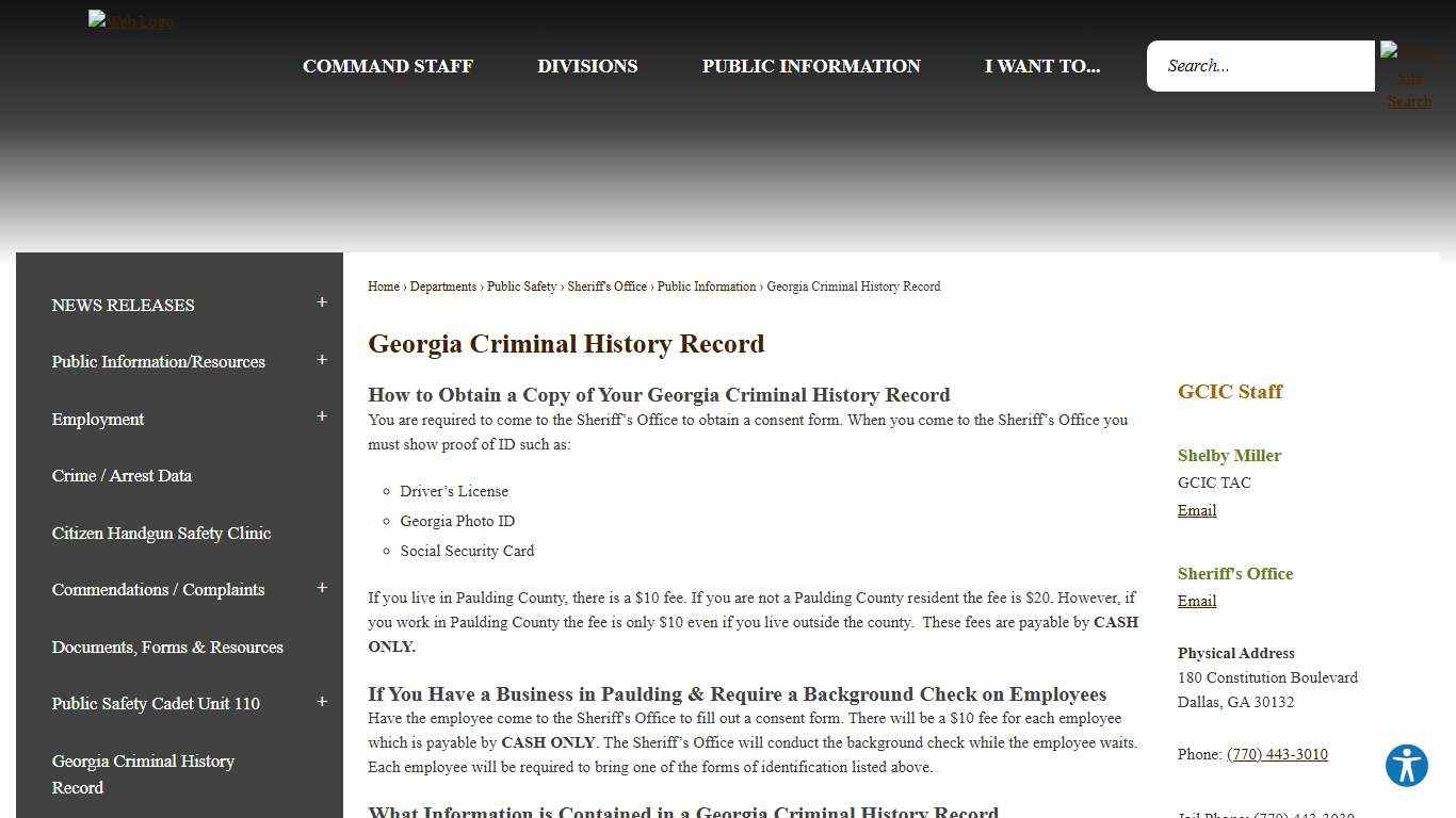 Georgia Criminal History Record | Paulding County, GA